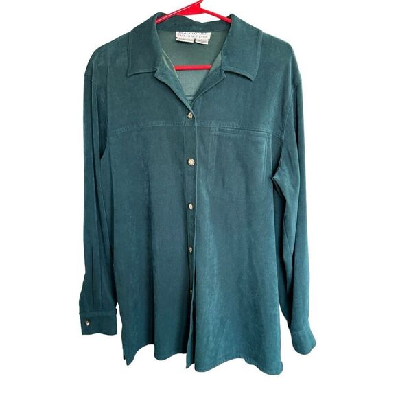Vtg Saks Fifth Avenue Real Clothes Women's Button Up Shirt Forest Green Large - Picture 1 of 6